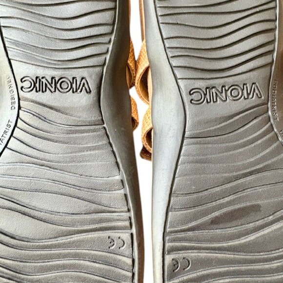 Vionic Elvia Adjustable Slip-on Orthotic Faux Leather Sandal - Toffee - 11 - Picture 10 of 11
